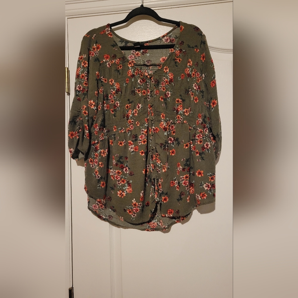 Torrid Green Floral Blouse